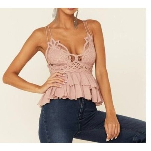 Free People, crisscross spaghetti straps top, flowy, ruffles, cottagecore, fairy - Picture 2 of 6